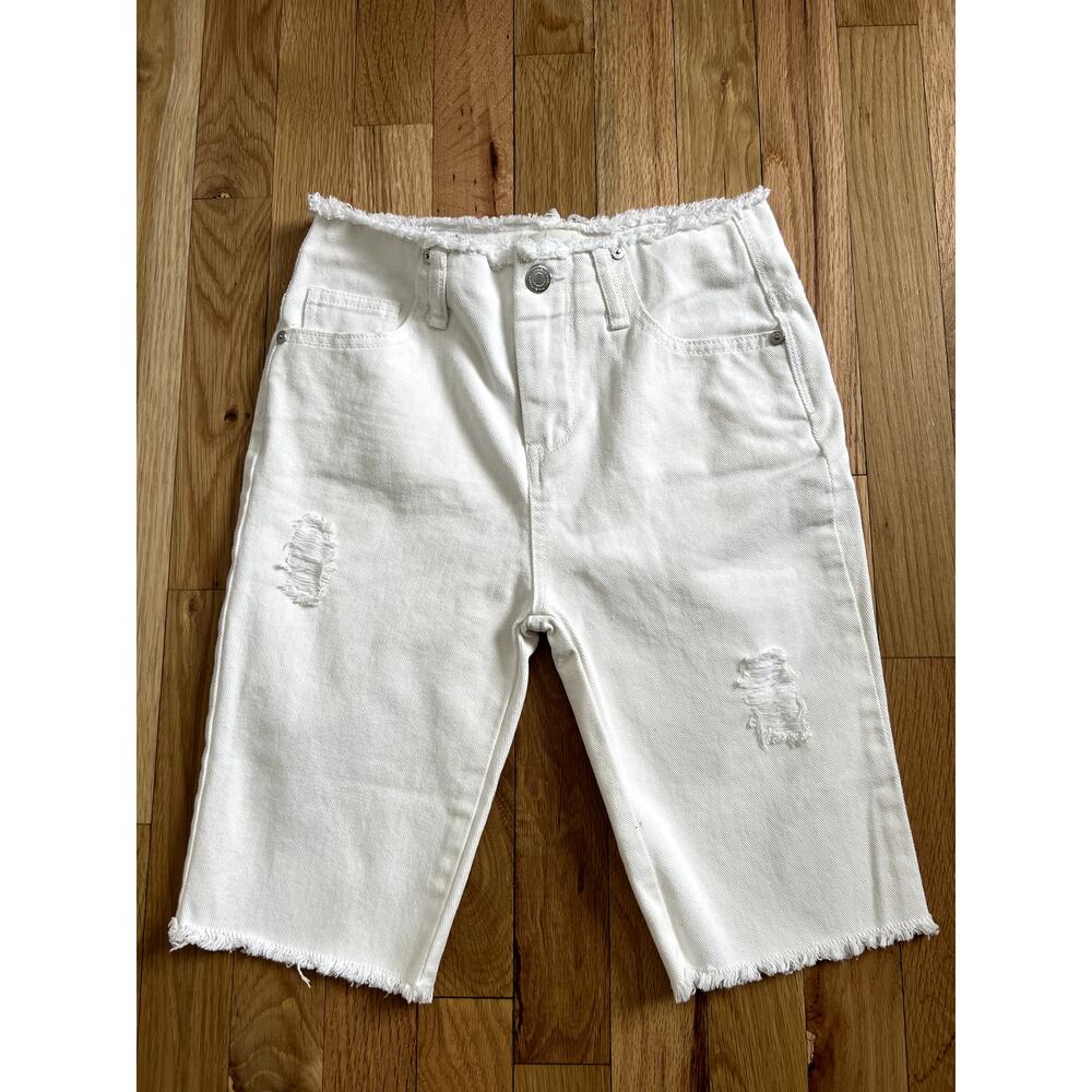 Habitual Girl White Distressed Denim Jean Bermuda Shorts Raw Hem (Youth 12)